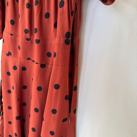 Anthropologie Maeve Lucienne Off-The-Shoulder Brown Polka Dot Maxi Dress Size 6 - Picture 4 of 16